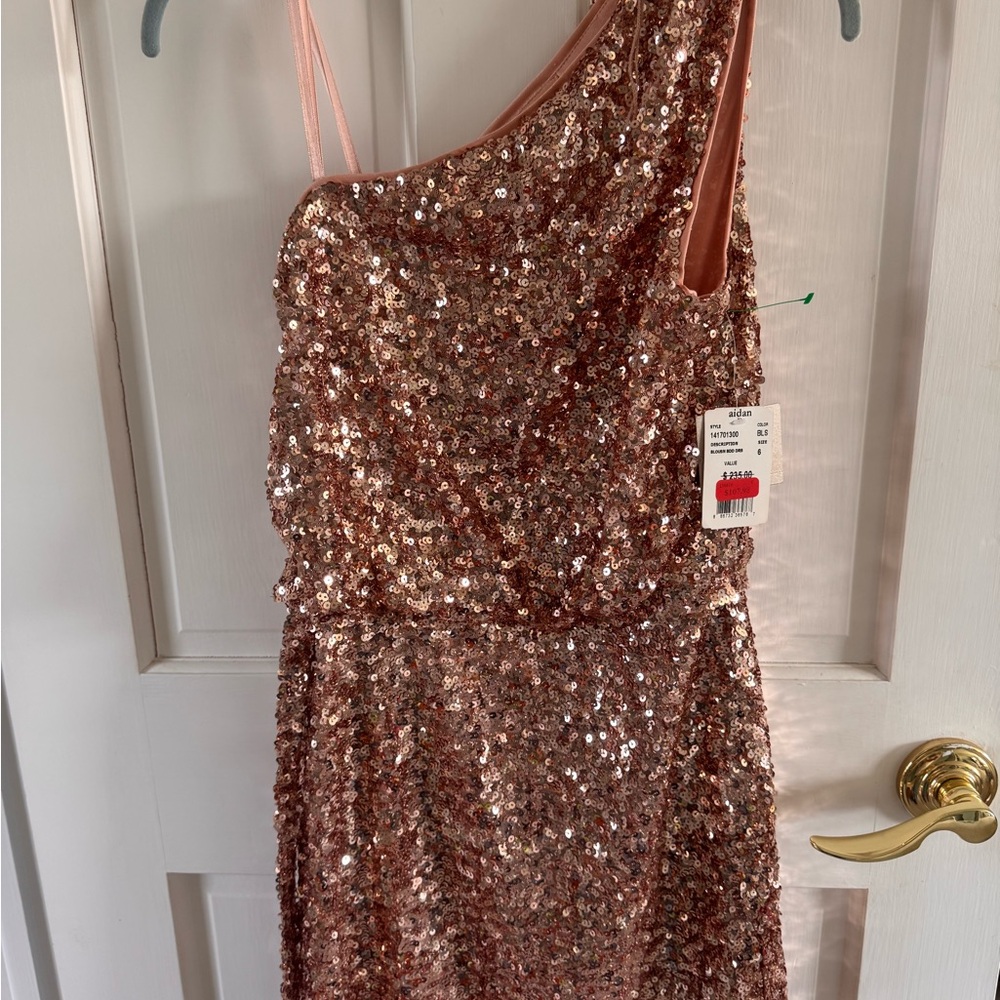 Aidan by Aidan Mattox Rose Gold Sequin One-Shoulder Mini Dress